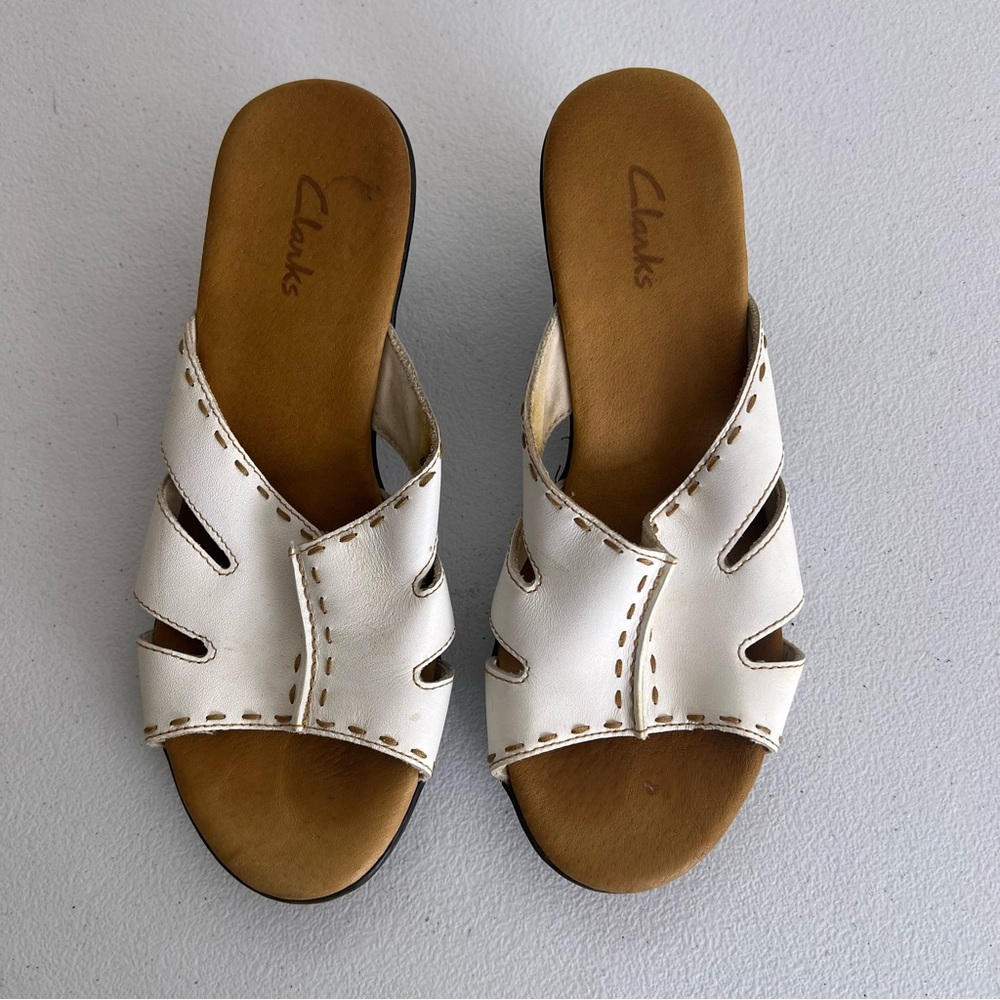Clarks white heel sandals size 7.5